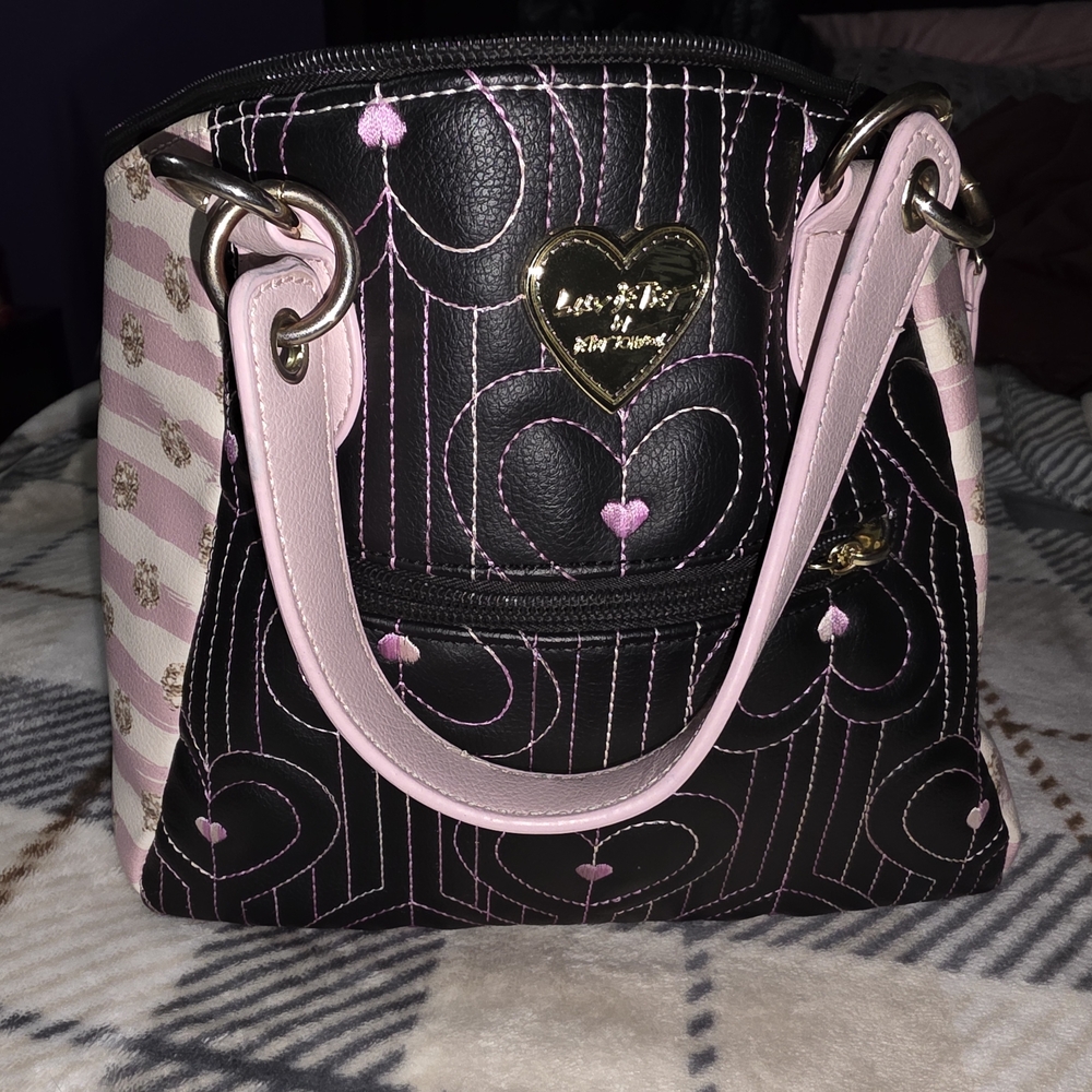 Betsey Johnson Black and Pink Heart Shoulder Bag